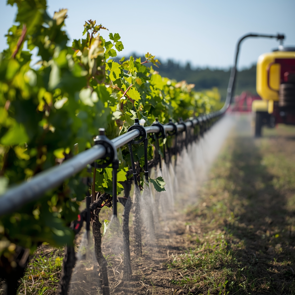 Hidraulična prskalica tretira mladi vinograd
